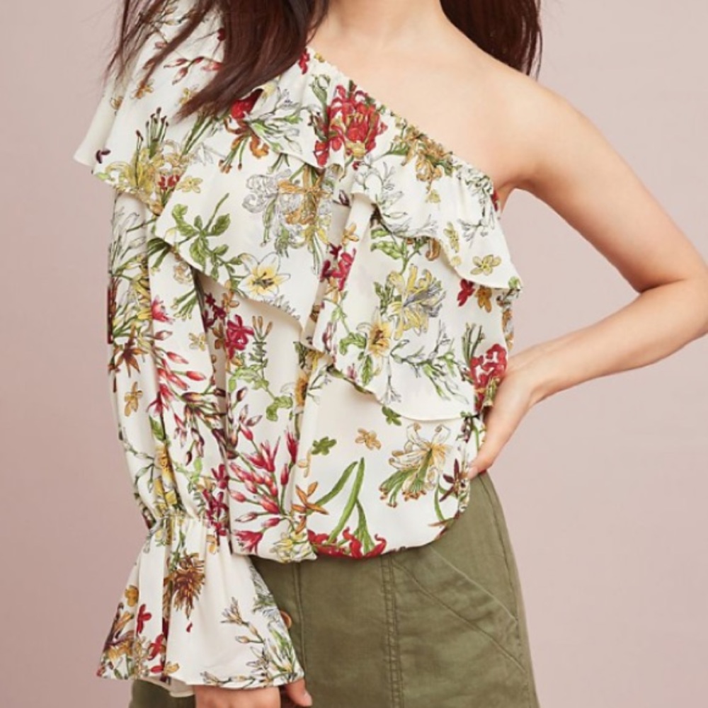 Anthro Eri&ali noah one shoulder floral ruffle top